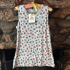 Duluth Trading Co Floral Tank Top - Pink and Green on Gray